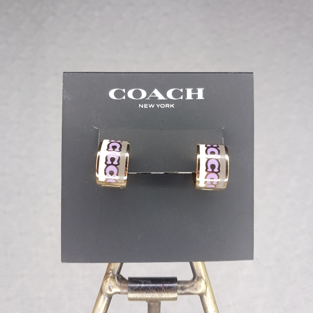 Coach Signature C Huggy Huggie Gold Purple Hoop Earrings